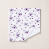 Lila Blumenmuster  Badhandtuch Set (Waschlappen)