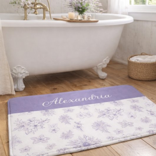 Lila Blumenmuster Benutzerdefinierter Name Badematte