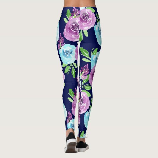 lila Blumenmuster-Blume Leggings (Rückseite)
