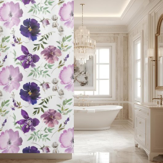 Lila Blumenmuster Eleganter Duschvorhang