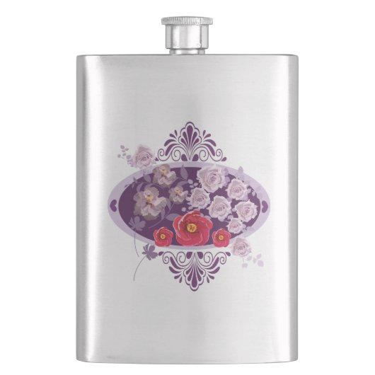 lila Blumenmuster Flachmann (Vorderseite)