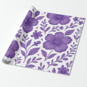 lila Blumenmuster Geschenkpapier (Ungerollt)