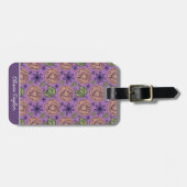Lila Blumenmuster große Blüte mit Namen Gepäckanhänger (Vorderseite horizontal)