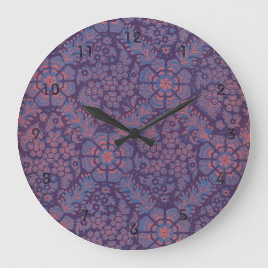 Lila Blumenmuster Große Wanduhr (Vorderseite)