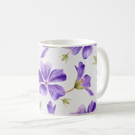 Lila Blumenmuster Kaffeetasse (VorderseiteRechts)