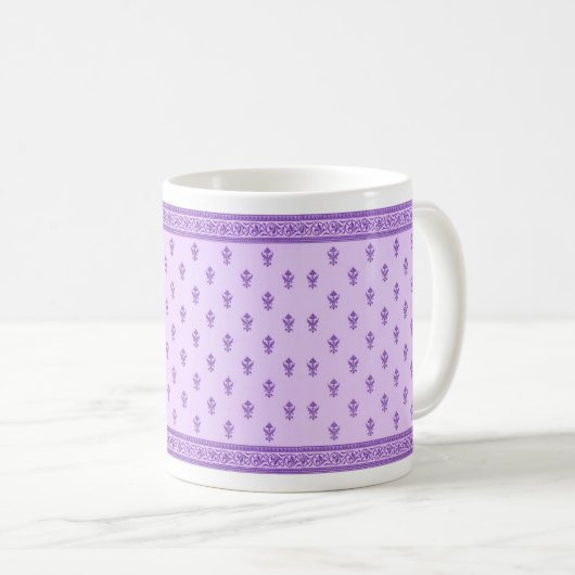 Lila Blumenmuster Kaffeetasse (VorderseiteRechts)