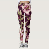 Lila Blumenmuster Leggings (Vorderseite)