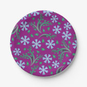 Lila Blumenmuster mit blauen Blüten Pappteller (Vorderseite)
