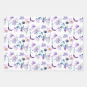 Lila Blumenmuster mit Mond Geschenkpapier Set (Vorderseite)