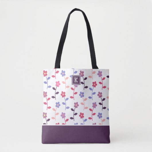 Lila Blumenmuster mit Monogramm Tasche (Vorderseite)