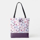 Lila Blumenmuster mit Monogramm Tasche (Rückseite)
