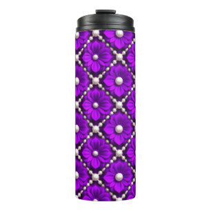 Lila Blumenmuster mit Perlen Thermosbecher