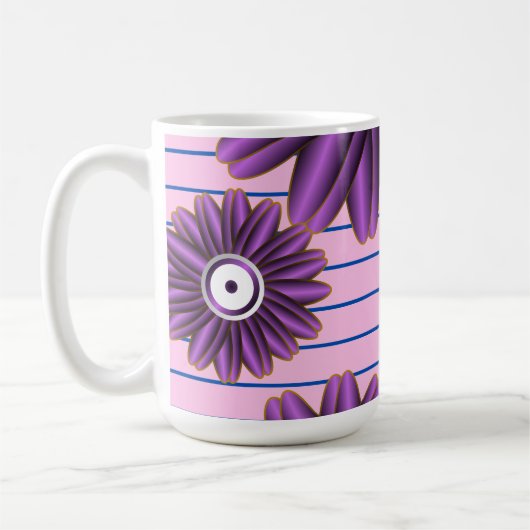 Lila Blumenmuster modernes abstraktes Blumendesign Kaffeetasse (Links)
