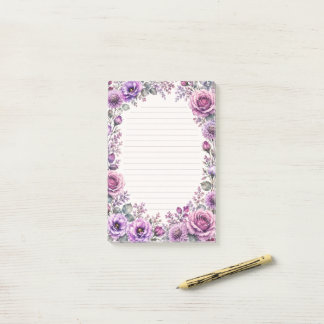 Lila Blumenmuster. Post-it Klebezettel