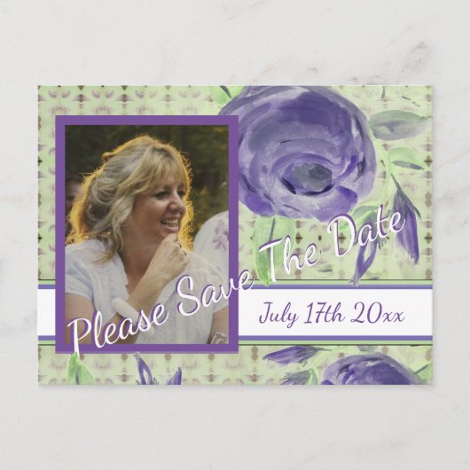 Lila Blumenmuster-Rose Postkarte (Vorderseite)