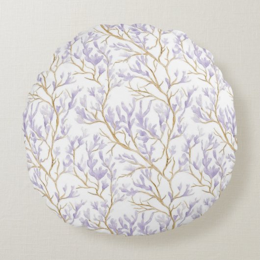 Lila Blumenmuster Rundes Kissen (Vorderseite)