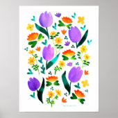 Lila Blumenmuster Wasserfarben Kunst, Dichtung und Poster (Vorne)