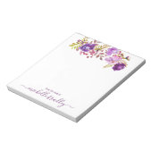 Lila Blumenname vom Schreibtisch Notizblock (Rotiert)