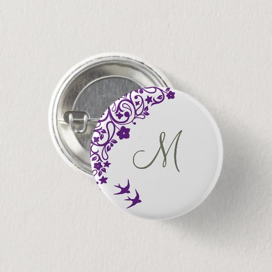 Lila Blumenoliberrot-Anfangsskriptmonogramm Button (Vorne & Hinten)