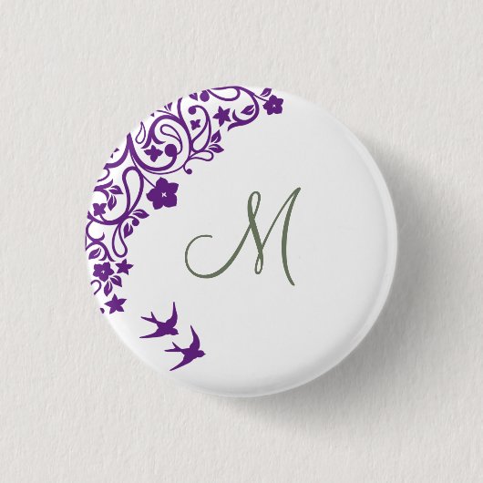 Lila Blumenoliberrot-Anfangsskriptmonogramm Button (Vorderseite)