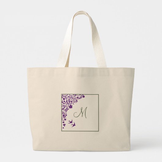 Lila Blumenoliberrot-Anfangsskriptmonogramm Jumbo Stoffbeutel (Rückseite)