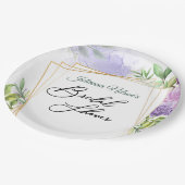 Lila Blumenpapier-Teller Pappteller (Schrägansicht)