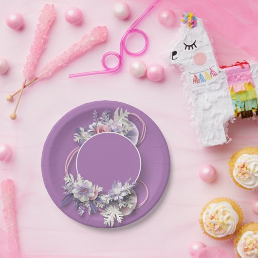 Lila Blumenpapier-Teller - Teller Hochzeitstorte (Party)