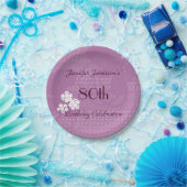 Lila BlumenpapierTeller, 80. Geburtstags-Party Pappteller (Party)