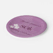 Lila BlumenpapierTeller, 80. Geburtstags-Party Pappteller (Schrägansicht)