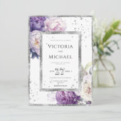 Lila Blumenperle Elegante Silberhochzeit Einladung (Stehend Vorderseite)