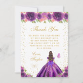 Lila Blumenpräsidentin Brünette Geburtstagspartei Dankeskarte (Vorderseite)