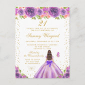 Lila Blumenpraxis Brünette Haarprinzessin Geburtst Postkarte (Vorderseite)