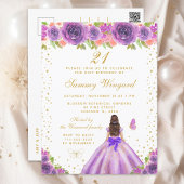 Lila Blumenpraxis Brünette Haarprinzessin Geburtst Postkarte