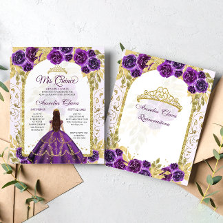 Lila Blumenprinzessin Gold Quinceanera