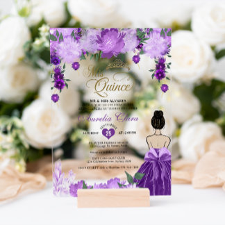 Lila Blumenprinzessin Mis Quince Quinceañera Acryleinladungen