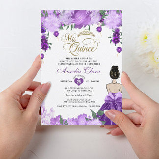 Lila Blumenprinzessin Mis Quince Quinceañera Einladung