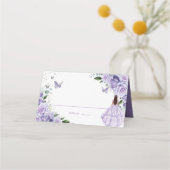 Lila BlumenPrinzessin Silver Quinceñera XV 16 Platzkarte (Rückseite)