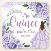 Lila BlumenPrinzessin Silver Quinceñera XV 16 Rechteckiger Pappuntersetzer (Vorderseite)