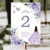Lila BlumenPrinzessin Silver Quinceñera XV 16 Tischnummer