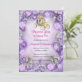 Lila Blumenprinzessin Verzauberte 1. Geburtstag Einladung (Stehend Vorderseite)