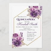 Lila Blumenquinceanera Einladung (Vorne/Hinten)
