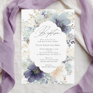 Lila Blumenrahmen Elegante Florale Taufe Einladung
