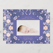 Lila Blumenrahmen-Foto-Geburt Ankündigung (Vorne/Hinten)