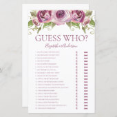 Lila Blumenratgeber Wer Brautparty Game (Vorne/Hinten)