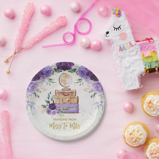 Lila Blumenreise von Miss zu Mrs. Duwer Pappteller (Party)