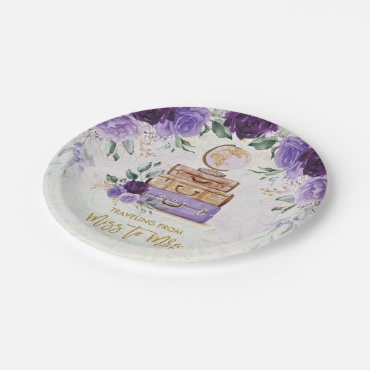 Lila Blumenreise von Miss zu Mrs. Duwer Pappteller (Schrägansicht)