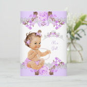 Lila Blumenrincess Kinderdusche Brünette Girl Einladung (Stehend Vorderseite)