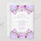 Lila Blumenrincess Kinderdusche Brünette Girl Einladung (Rückseite)