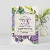 Lila Blumenrinde 75. Geburtstag Einladung (Stehend Vorderseite)