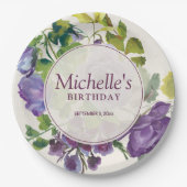 Lila Blumenrinder Geburtsdatum Pappteller (Vorderseite)